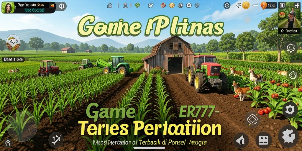 Screenshot utama ER777 menunjukkan pemain sedang bercocok tanam di ladang.