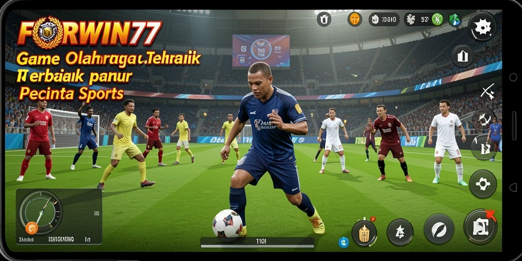 Tampilan utama FORWIN77 menampilkan aksi mendebarkan dalam kompetisi olahraga.