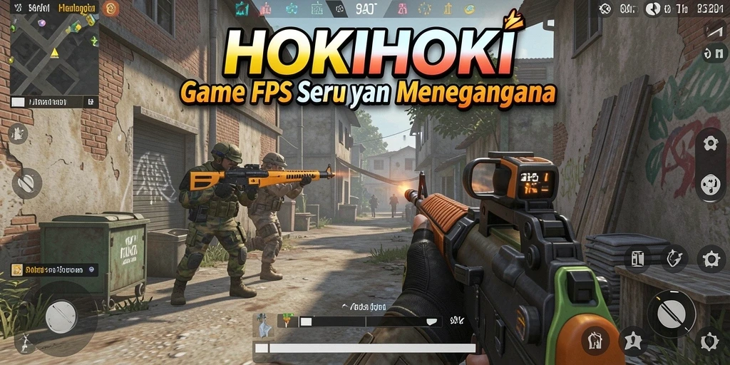 Screenshot HOKIHOKI menampilkan karakter dalam aksi FPS yang mendebarkan.