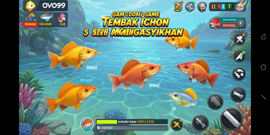 Screenshot utama OVO99 menampilkan aksi seru gameplay Tembak Ikan.