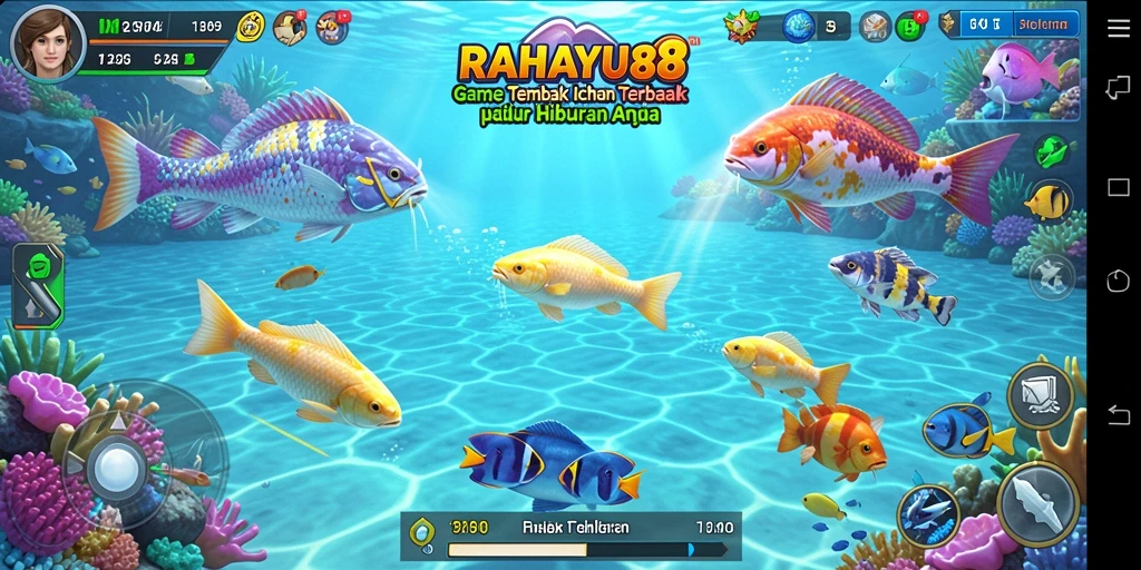 Gameplay seru RAHAYU88 dalam menembak ikan yang berwarna-warni.
